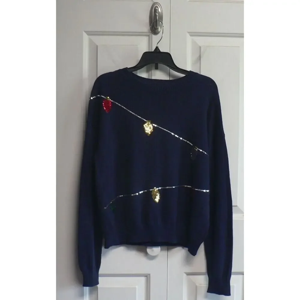 Harper Canyon Girls Crew Neck Sweater in Navy Peacoat String Lights L(10/12) $23